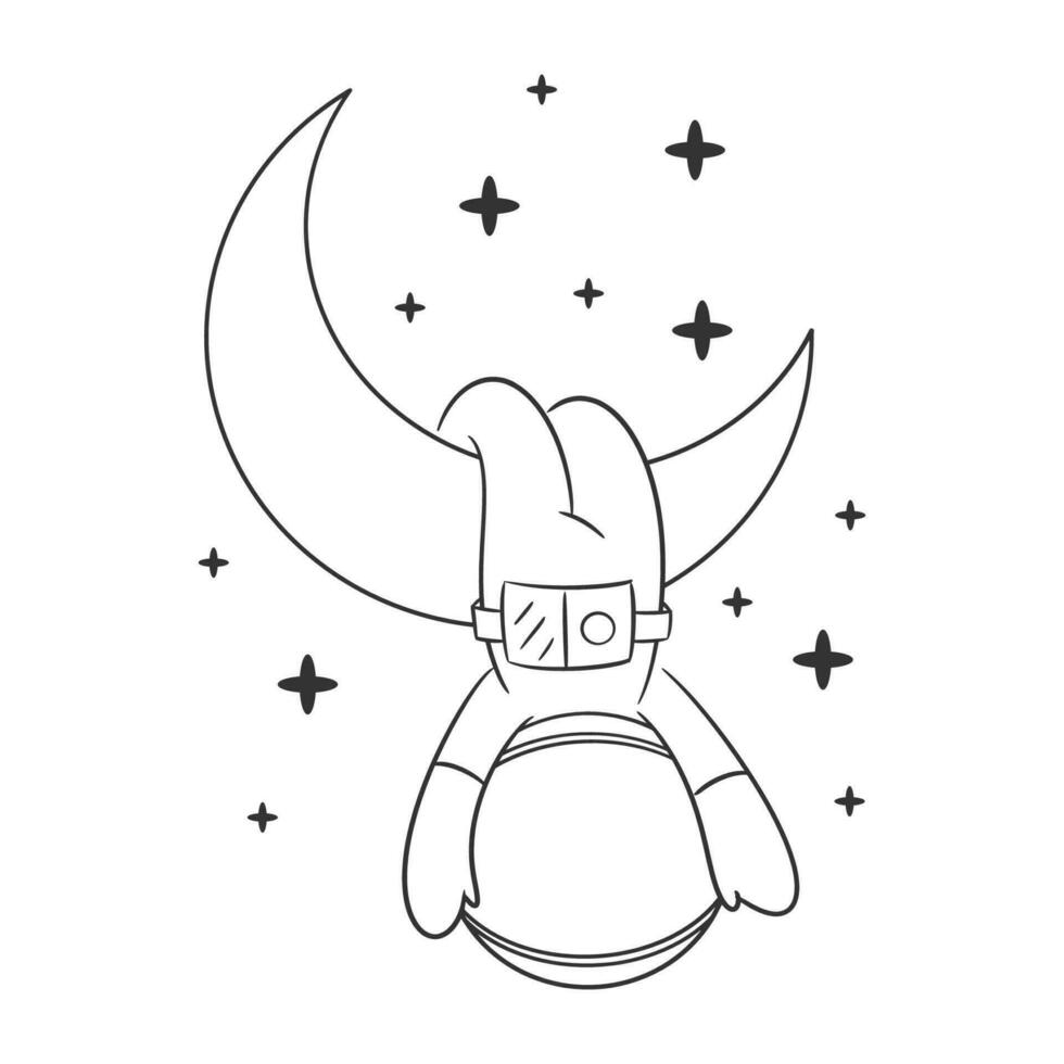 Astronauts are hanging on the moon for coloring vector