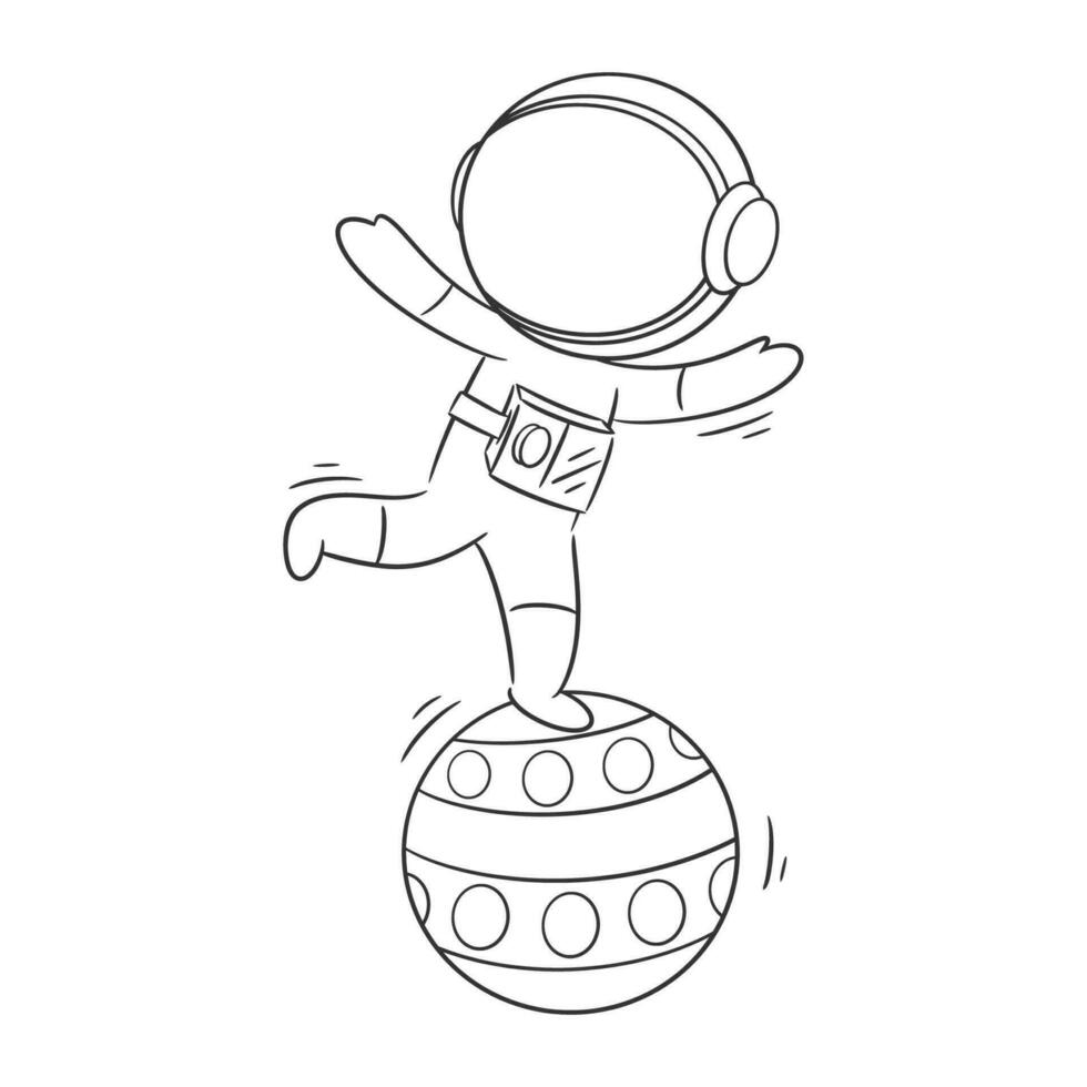 Astronaut is standing on a circus ball for coloring vector