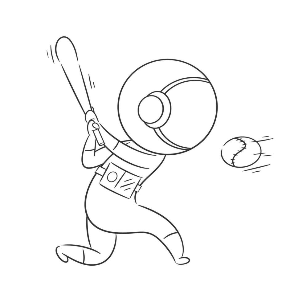 Astronauts are playing baseball very well for coloring vector