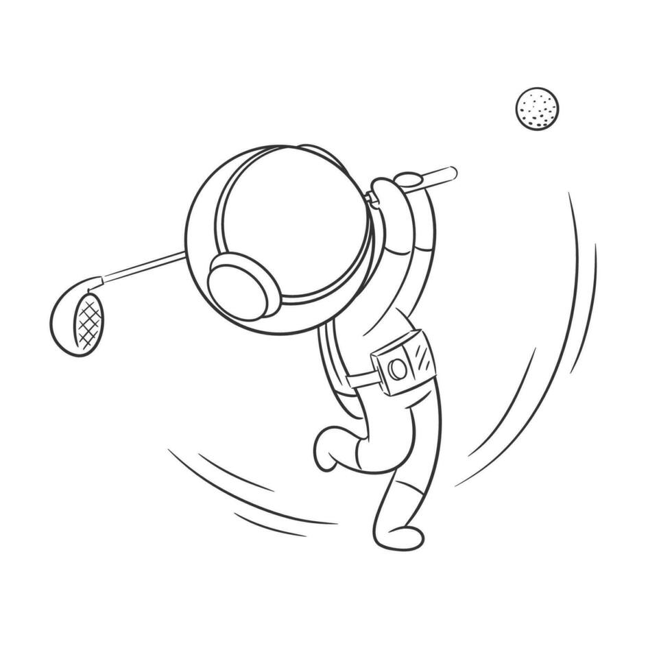 astronauta es jugando golf con pasión para colorante vector