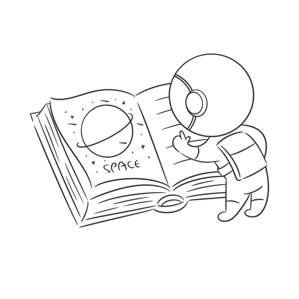 Astronaut is standing reading a book for coloring vector