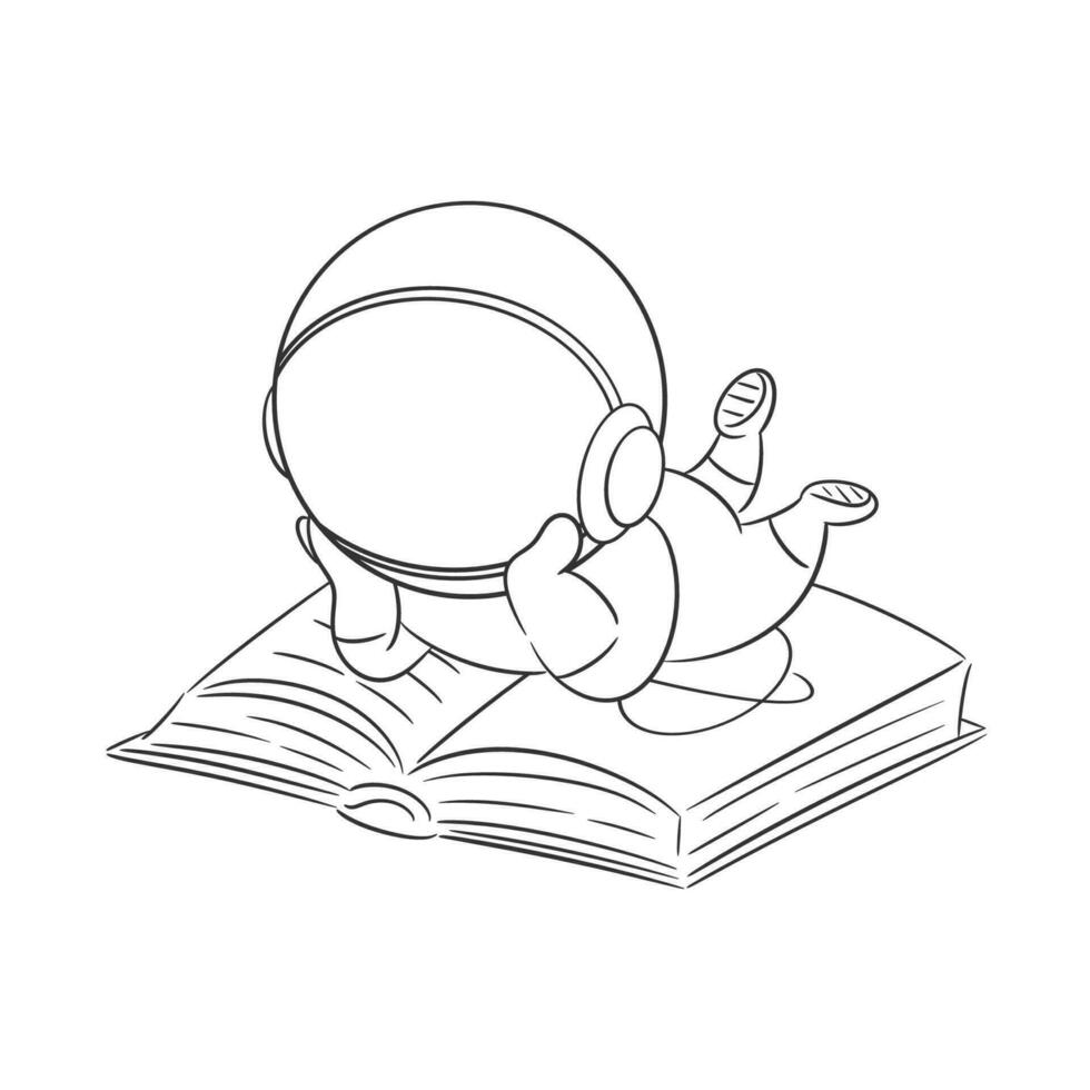 Astronaut is relaxing while reading a book for coloring vector