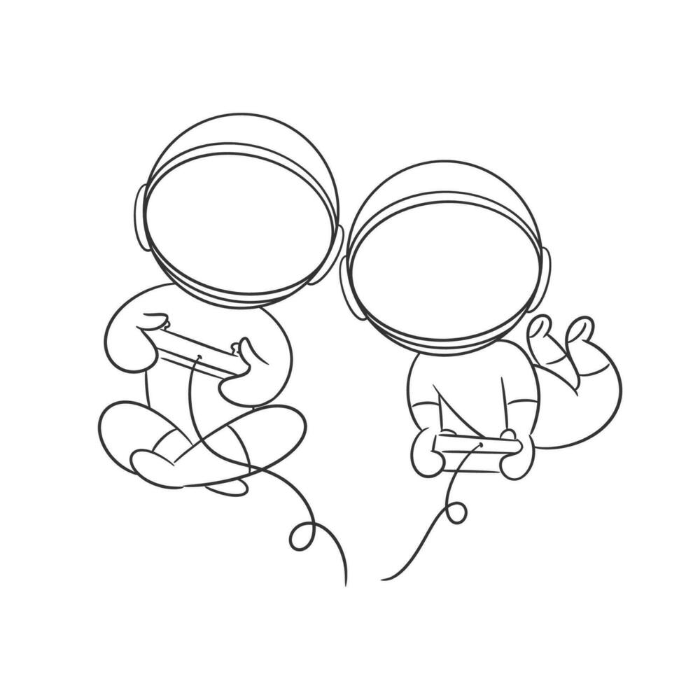 Astronaut is playing a game with his friend for coloring vector