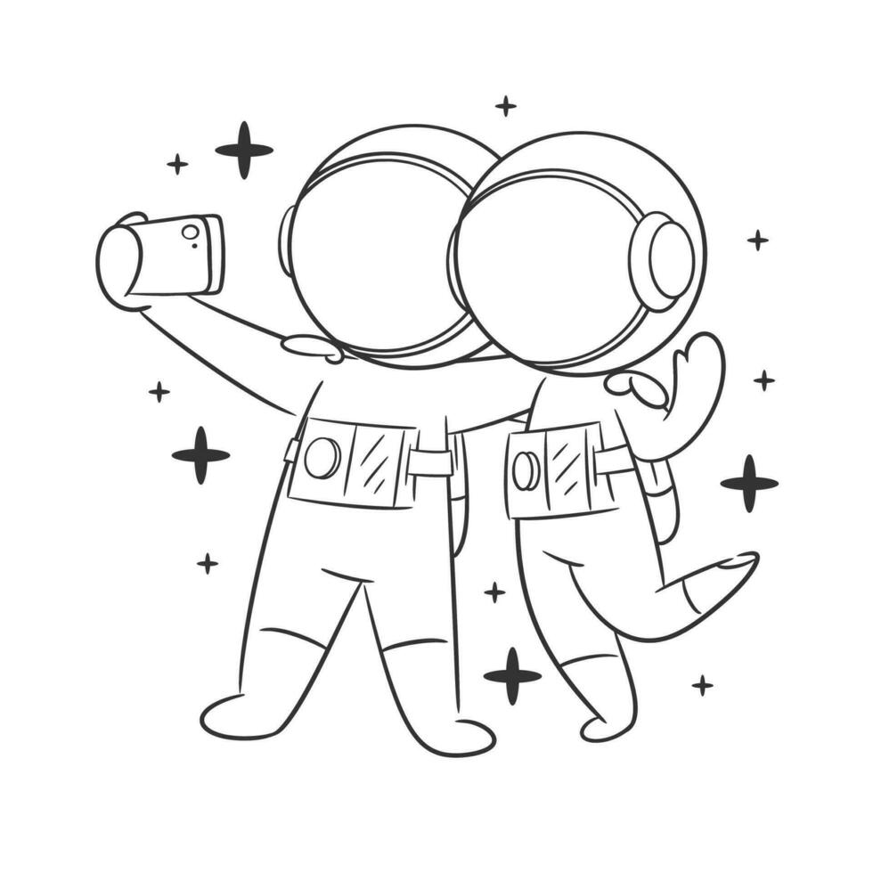 astronauta tomando selfie con su amigo para colorante vector