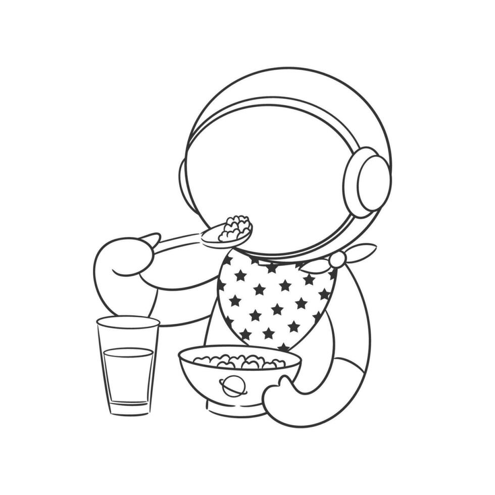 Astronauts are eating breakfast plus a glass of milk for coloring vector