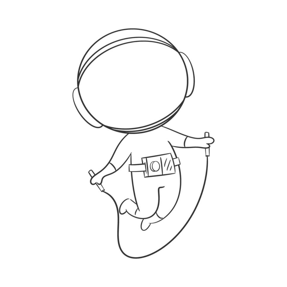Astronaut doing a very good Jump Rope exercise for coloring vector