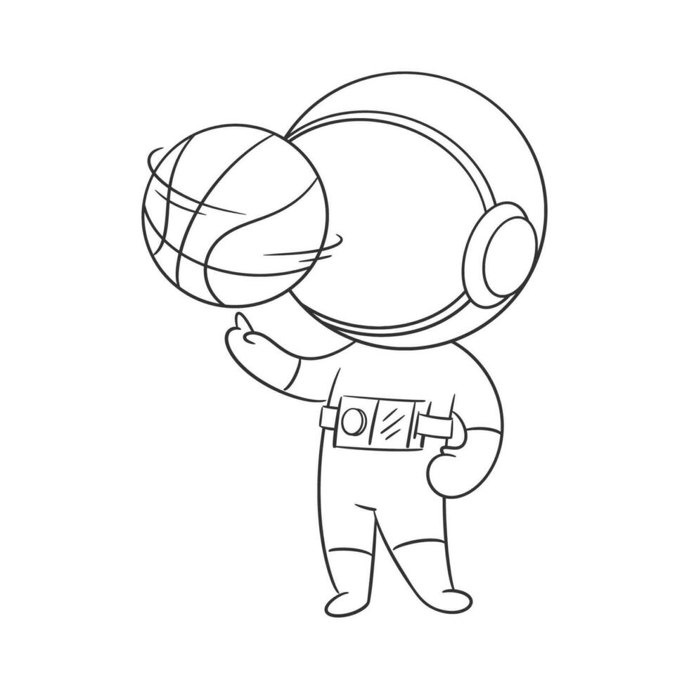 The astronaut is spinning the basketball so great for coloring vector