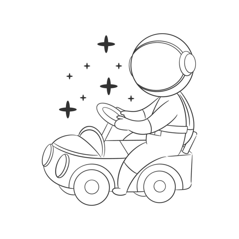 Astronaut driving a toy car for coloring vector
