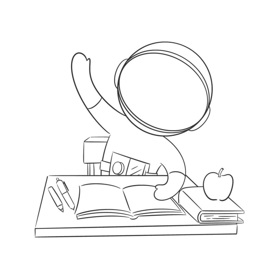 Astronaut is at school with books for coloring vector