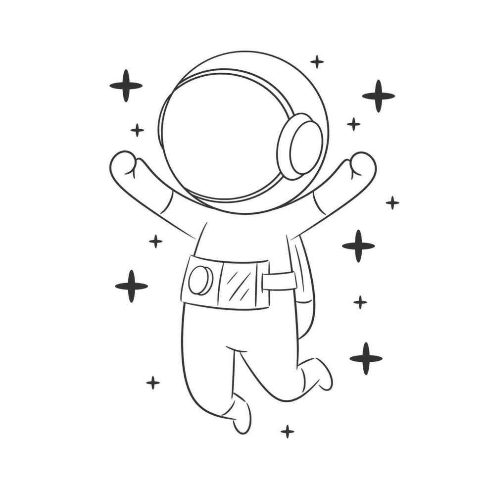 Astronaut doing a jump in space for coloring vector
