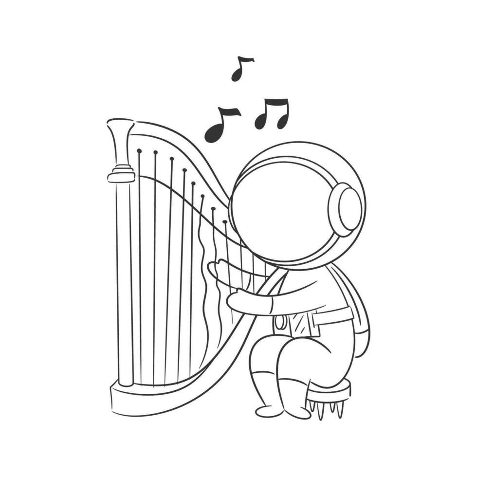 The astronaut plays the harp so great for coloring for coloring vector