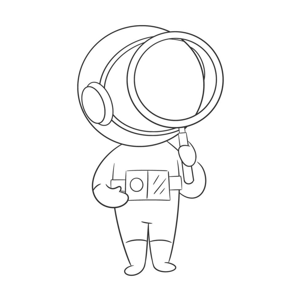 Astronaut is using a magnifying glass for coloring vector
