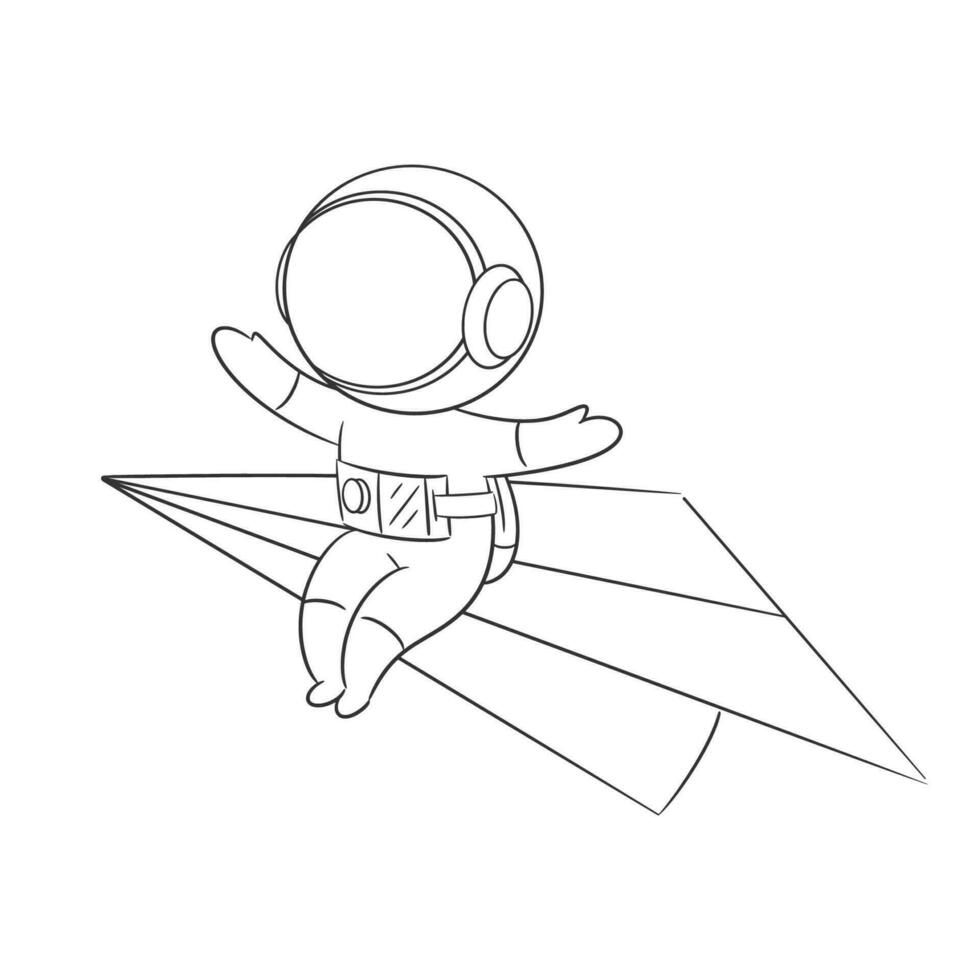 Astronaut is sitting in a paper airplane for coloring vector
