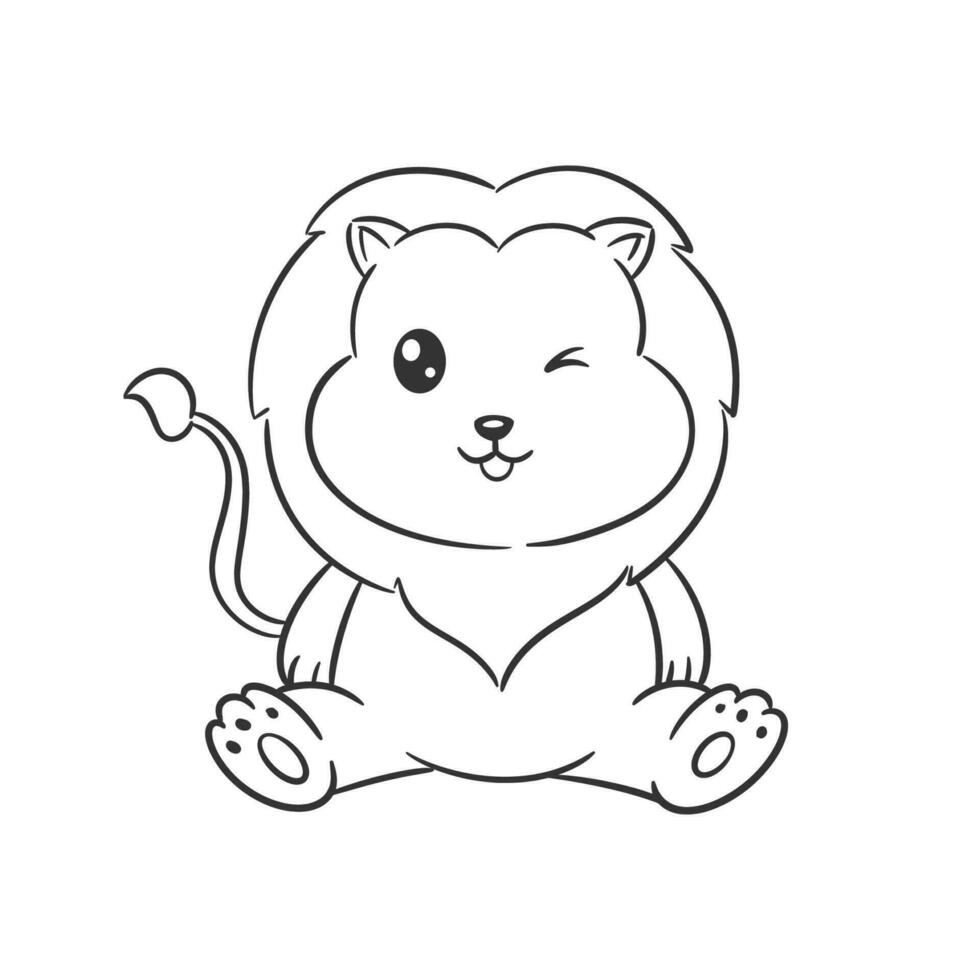 Cute lion sitting and smiling for coloring vector
