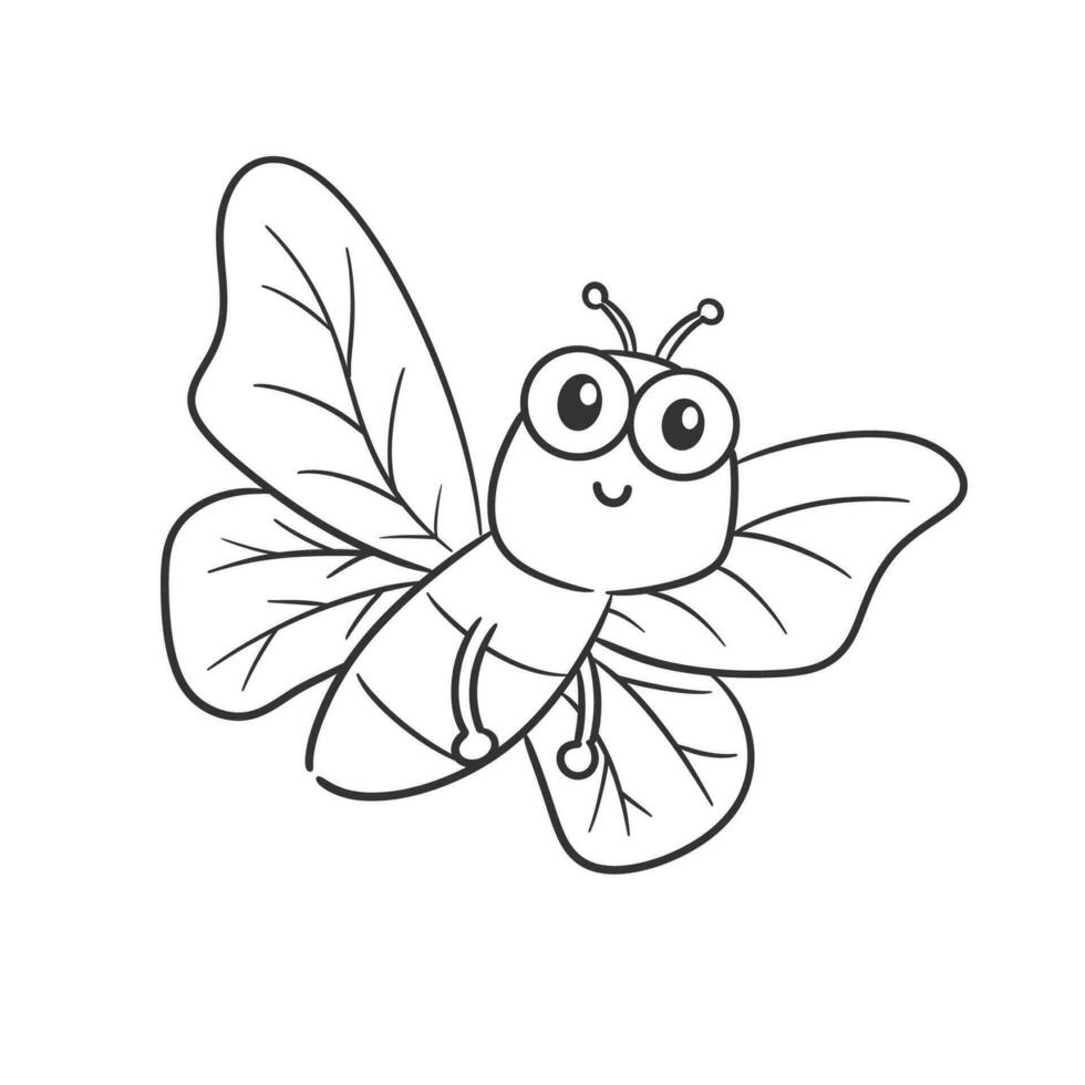 Cute butterfly is flying and smiling for coloring vector