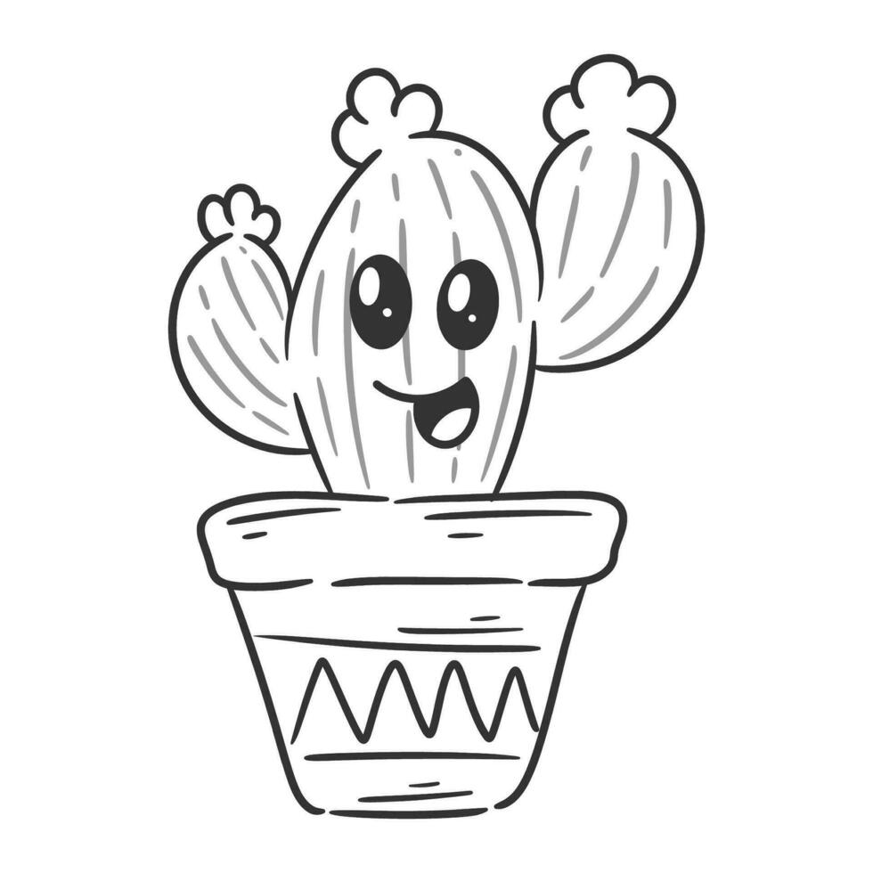 linda gemoy cactus tiene un contento riendo facial expresión para colorante vector