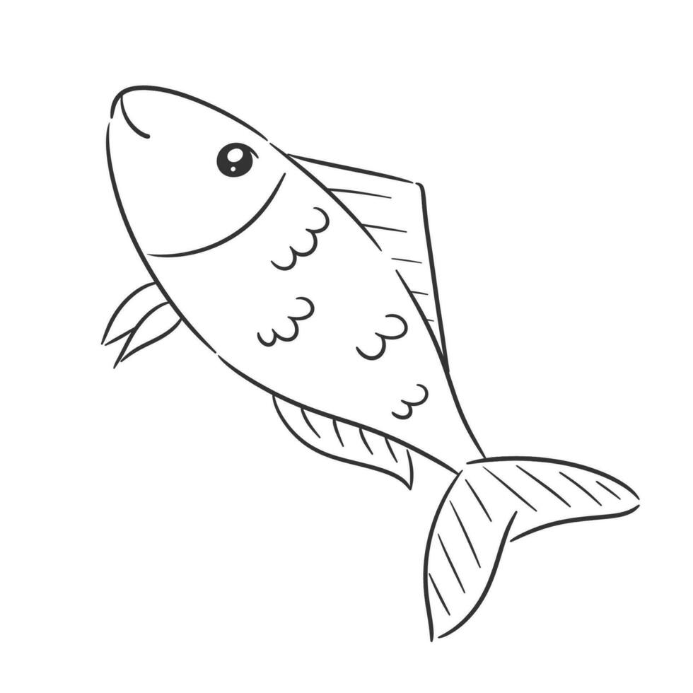 Hand drawn cute blue fish design for coloring vector