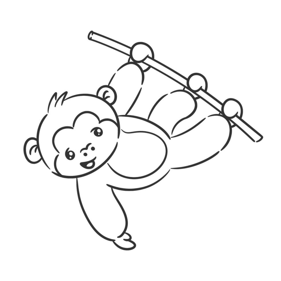 Cute monkey hanging on a tree branch for coloring vector