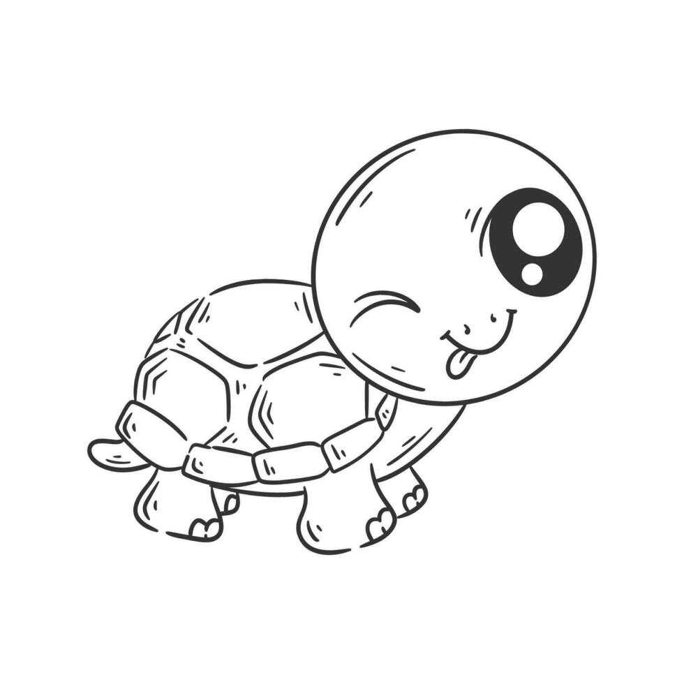 Cute turtle is standing cartoon vector for coloring