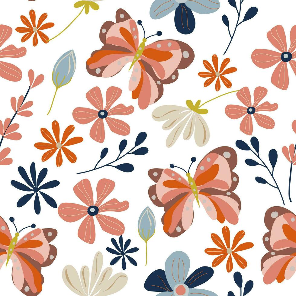 Cute Bohemian Butterfly Seamless Pattern vector