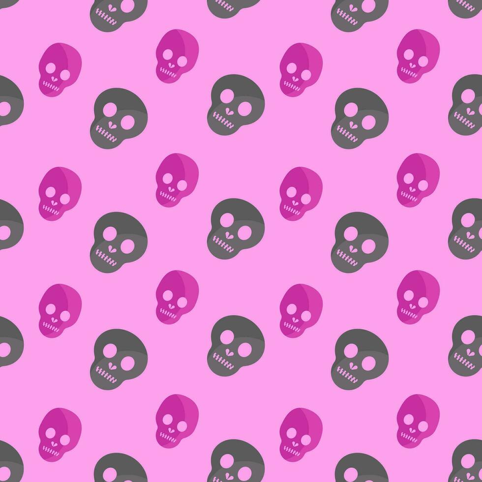 Seamless skull pattern in trendy pink and gray on pink background vector