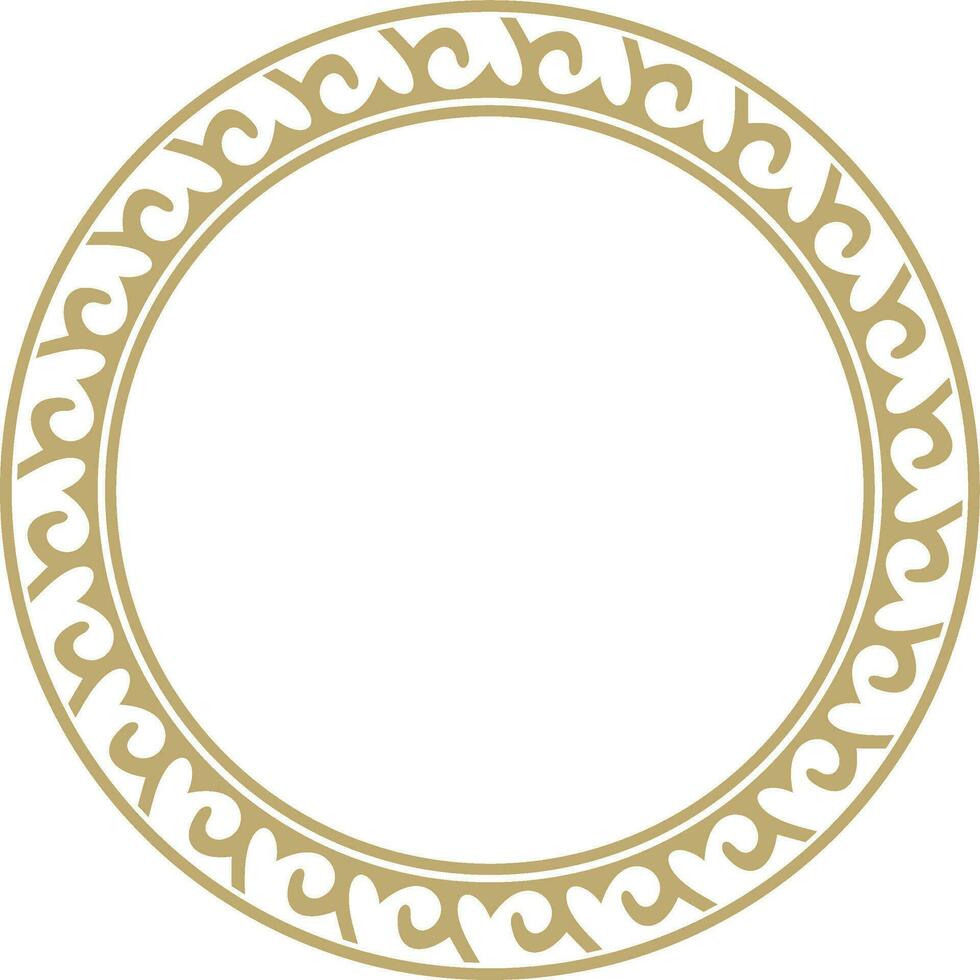 Vector golden round Kazakh national ornament. Ethnic pattern of the peoples of the Great Steppe, Mongols, Kyrgyz, Kalmyks, .Buryats. circle, frame border