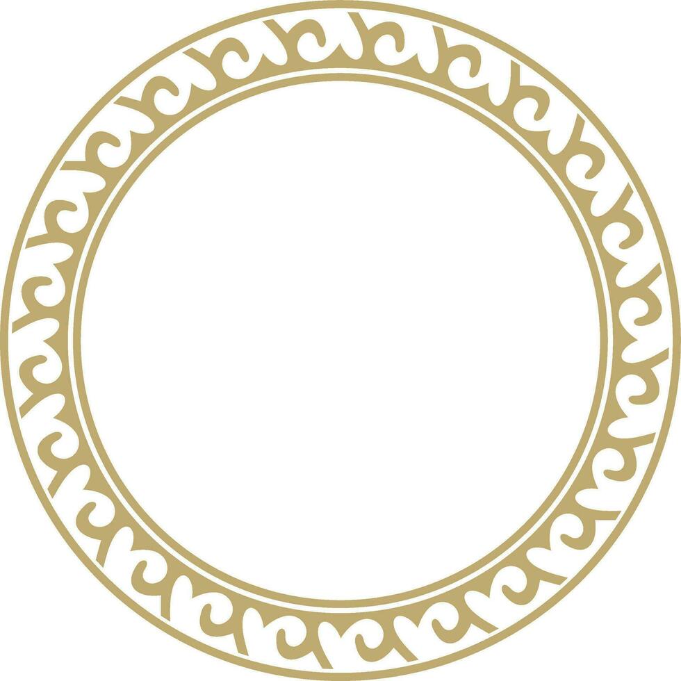 Vector golden round Kazakh national ornament. Ethnic pattern of the peoples of the Great Steppe, Mongols, Kyrgyz, Kalmyks, .Buryats. circle, frame border