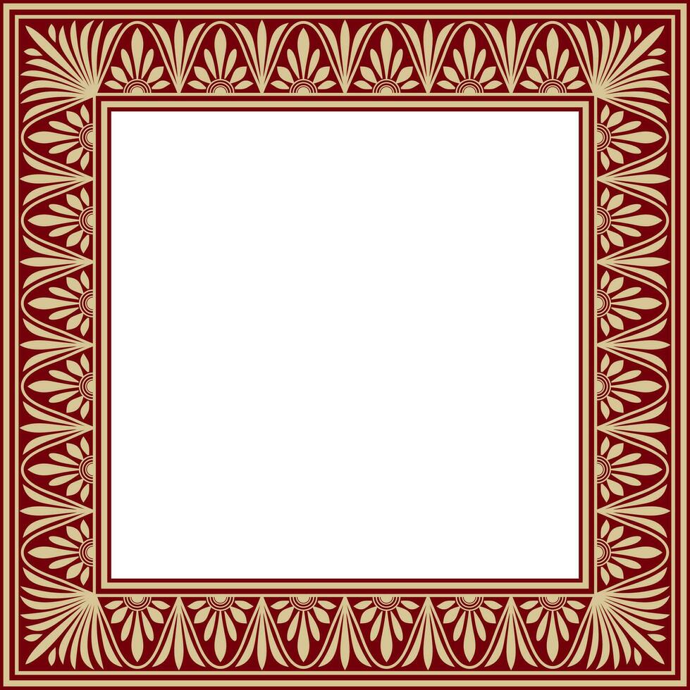 Vector gold and red square classic greek meander ornament. Pattern of ancient Greece. Border, frame of the Roman Empire