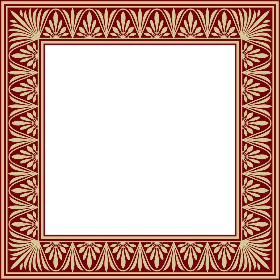 Vector gold and red square classic greek meander ornament. Pattern of ancient Greece. Border, frame of the Roman Empire