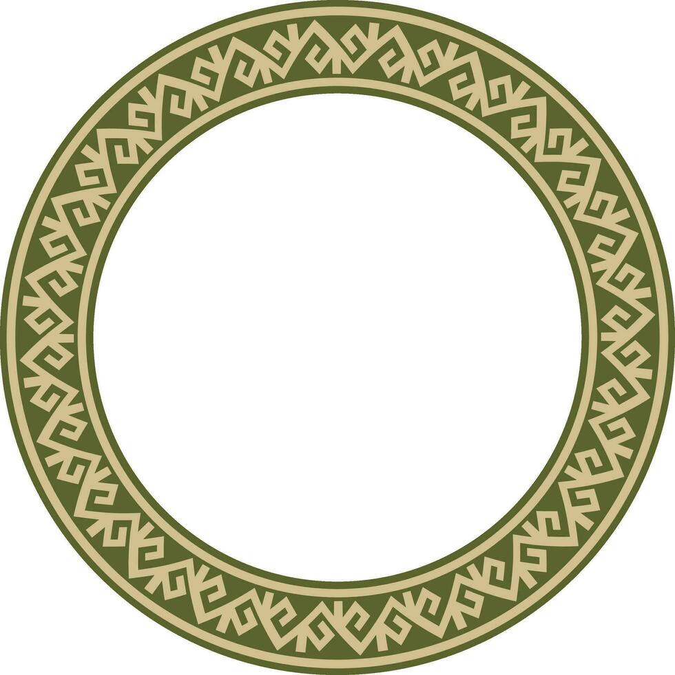 Vector green and gold round Kazakh national ornament. Ethnic pattern of the peoples of the Great Steppe, .Mongols, Kyrgyz, Kalmyks, Buryats. circle, frame border
