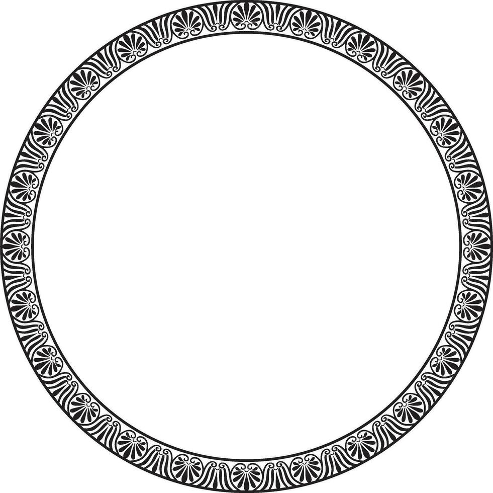 Vector black round monochrome frame, border, classic greek meander ornament. Patterned circle, ring of Ancient Greece and the Roman Empire.