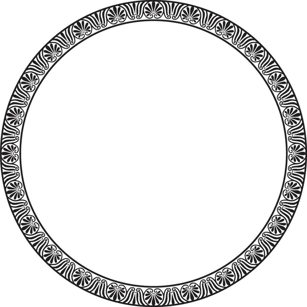 Vector black round monochrome frame, border, classic greek meander ornament. Patterned circle, ring of Ancient Greece and the Roman Empire.