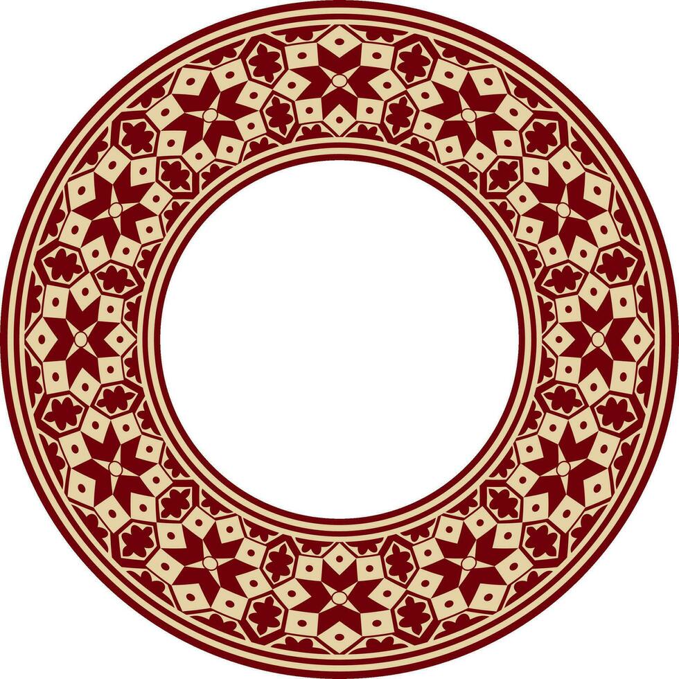 Vector round national red and black ornament of ancient Persia. Iranian ethnic circle, ring, border, frame.