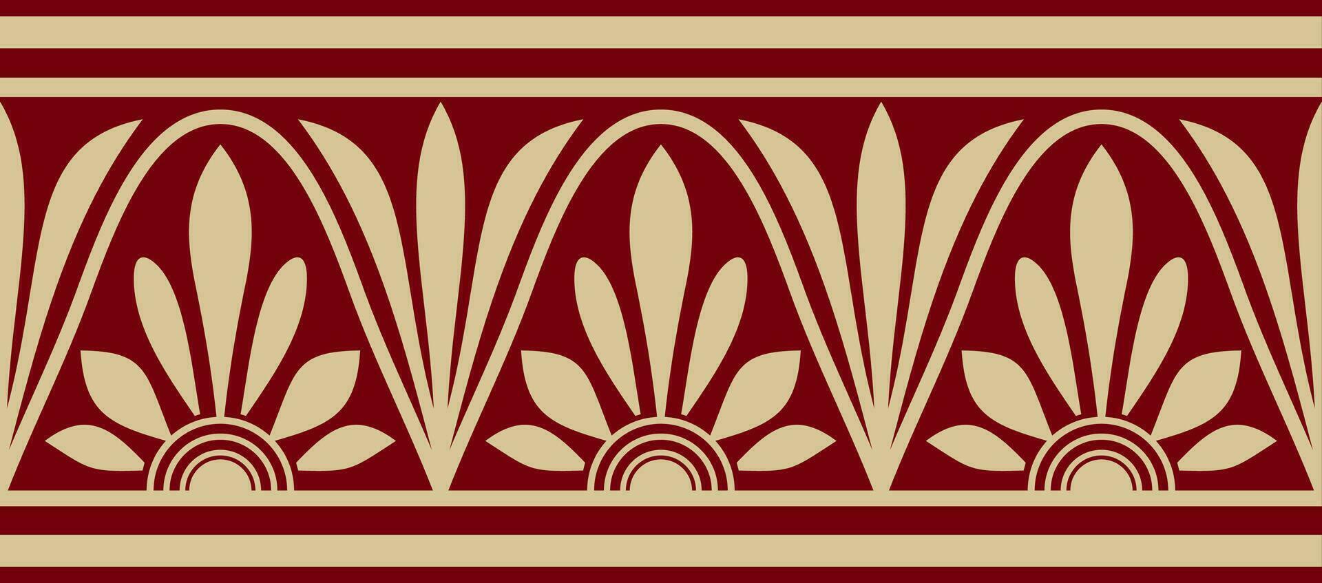 Vector gold and red seamless classical Greek meander ornament. Pattern of ancient Greece. Border, frame of the Roman Empire..