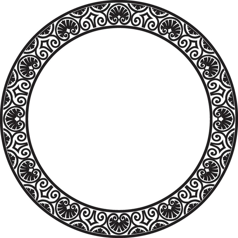 Vector monochrome black round classic renaissance ornament. Circle, ring european border, revival style frame