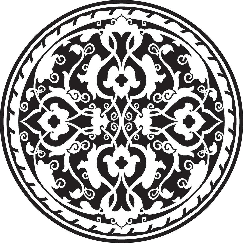 Vector round monochrome Arabic national ornament. Endless vegetablePattern of eastern peoples of Asia, Africa, Persia, Iran, Iraq.