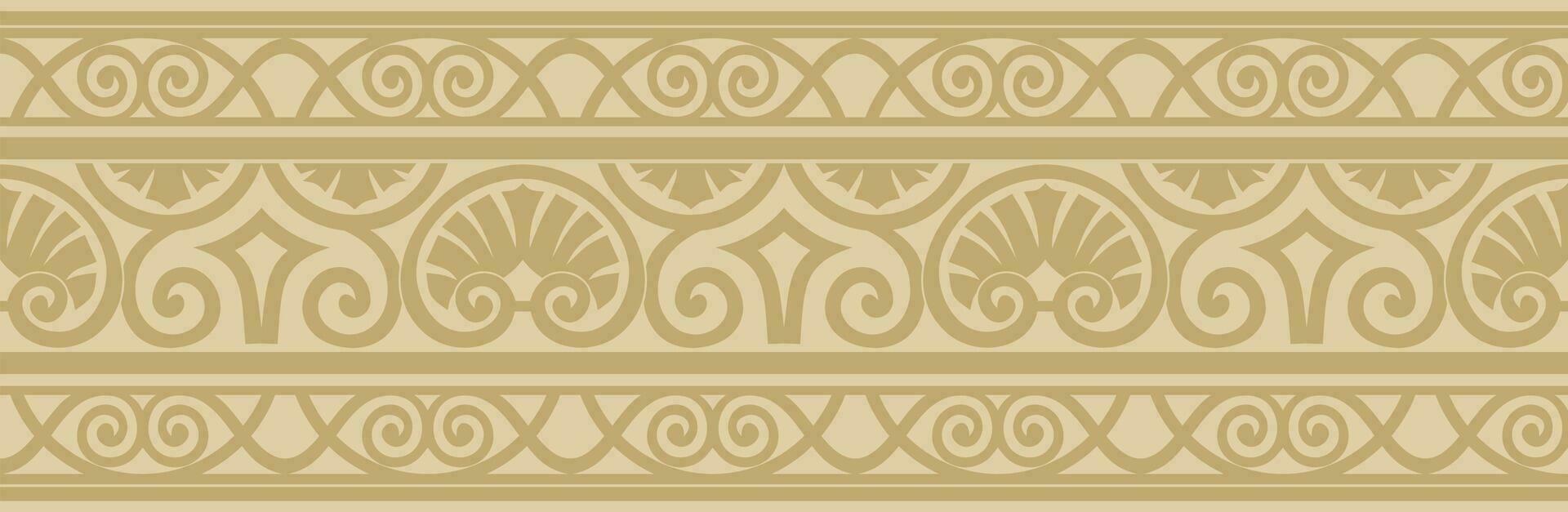 Vector gold seamless classic renaissance ornament. Endless european border, revival style frame