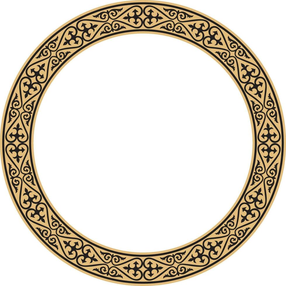 vector oro y negro kazakh nacional redondo patrón, marco. étnico ornamento de el nómada pueblos de Asia, el genial estepa, kazajos, kirguís, kalmyks, mongoles, entierros, turcomanos