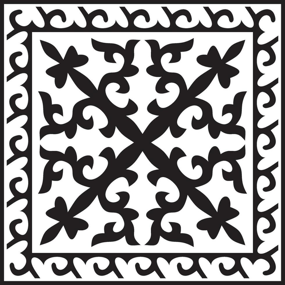 vector negro monocromo cuadrado kazakh nacional ornamento. étnico modelo de el pueblos de el genial estepa, .mongoles, kirguís, kalmyks, entierros