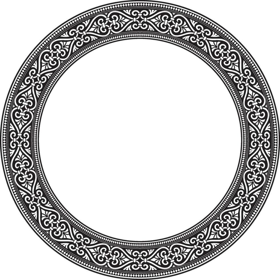 Vector black monochrome round ornament ring of ancient Greece. Classic pattern frame border Roman Empire.