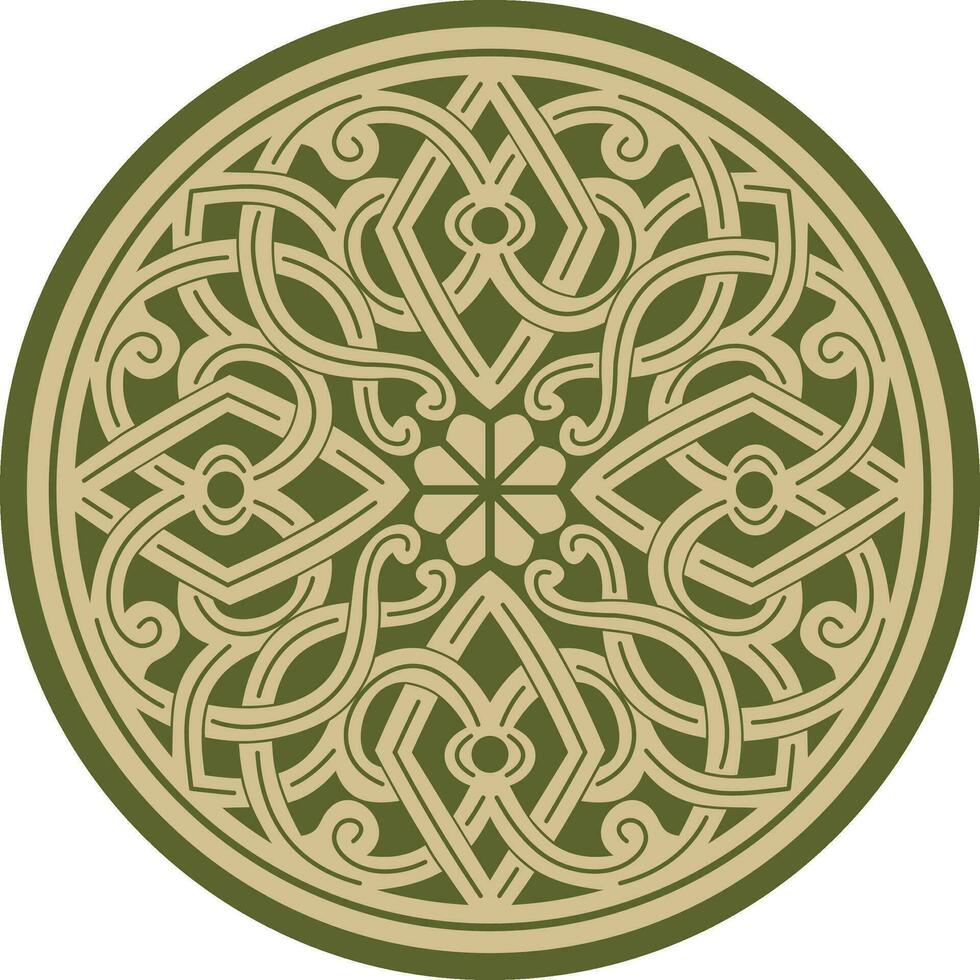 Vector green with black round ancient Byzantine ornament. Classical circle of the Eastern Roman Empire, Greece. Pattern motifs of Constantinople.