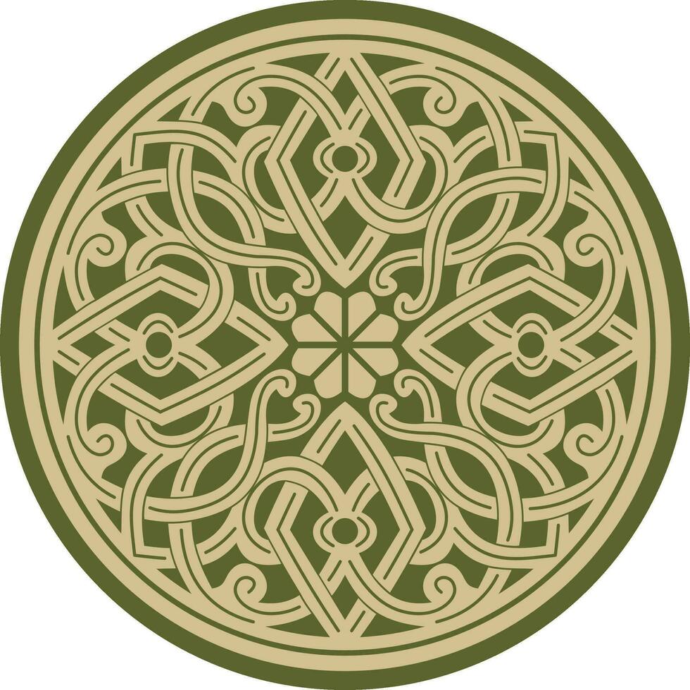 Vector green with black round ancient Byzantine ornament. Classical circle of the Eastern Roman Empire, Greece. Pattern motifs of Constantinople.