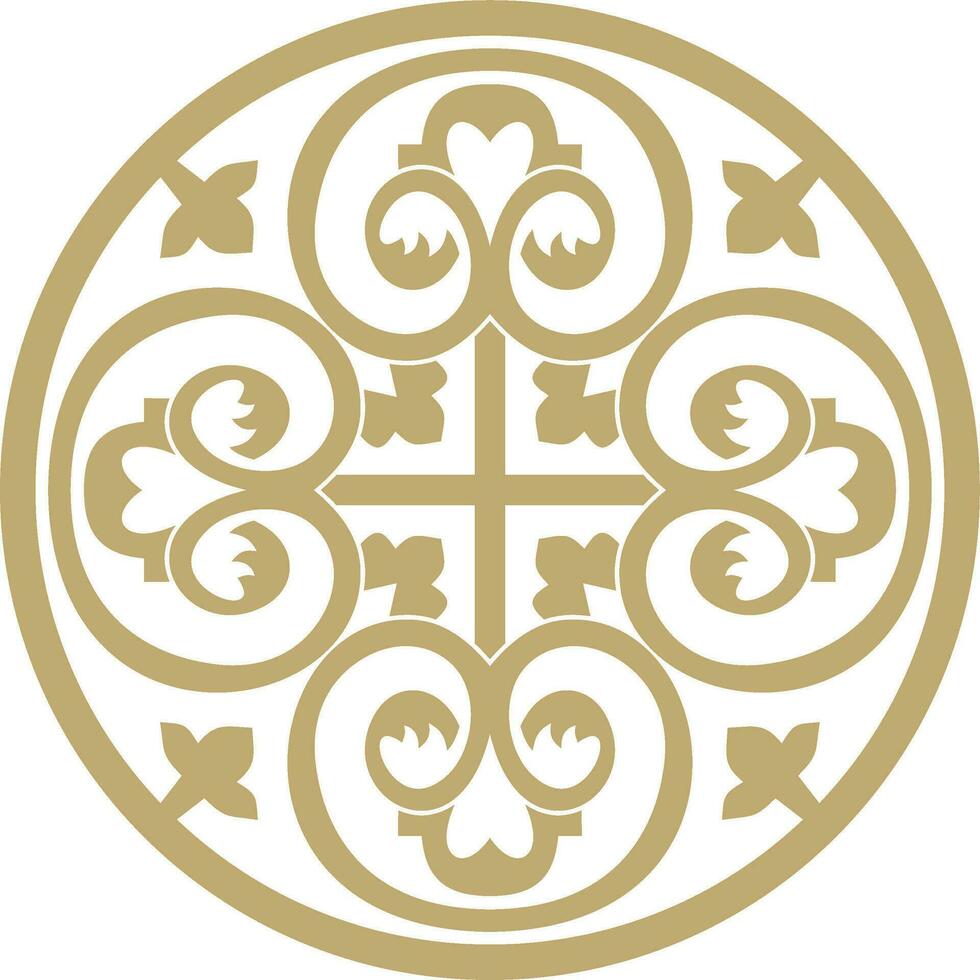 Vector golden round ancient Byzantine ornament. Classical circle of the Eastern Roman Empire, Greece. Pattern motifs of Constantinople