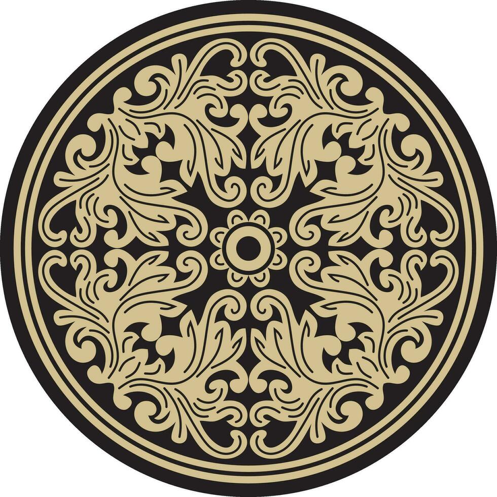 Vector gold and black round ancient Byzantine ornament. Classical circle of the Eastern Roman Empire, Greece. Pattern motifs of Constantinople