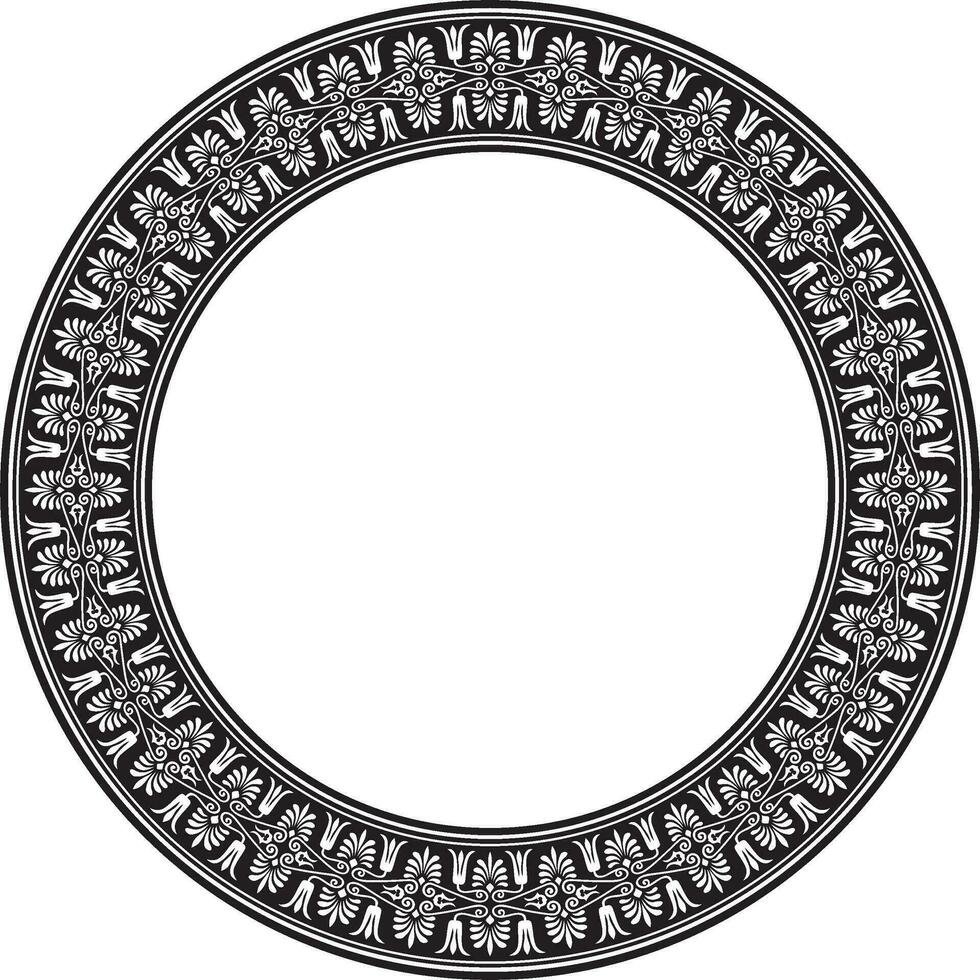 Vector black monochrome round ornament ring of ancient Greece. Classic pattern frame border Roman Empire.