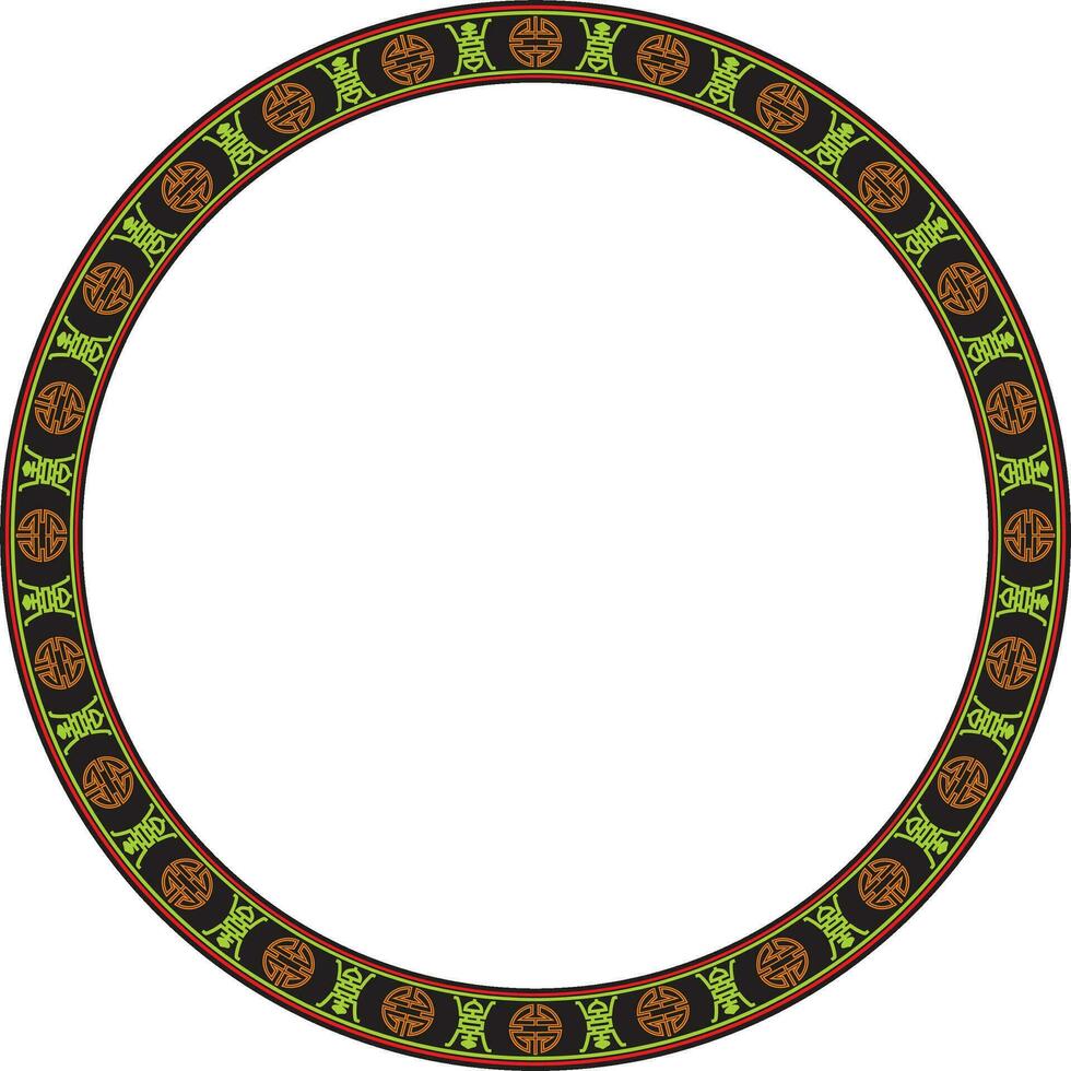 Vector colored round Chinese ornament. Circle border, east asian frame. Korea pattern, Taiwan, Hong Kong.