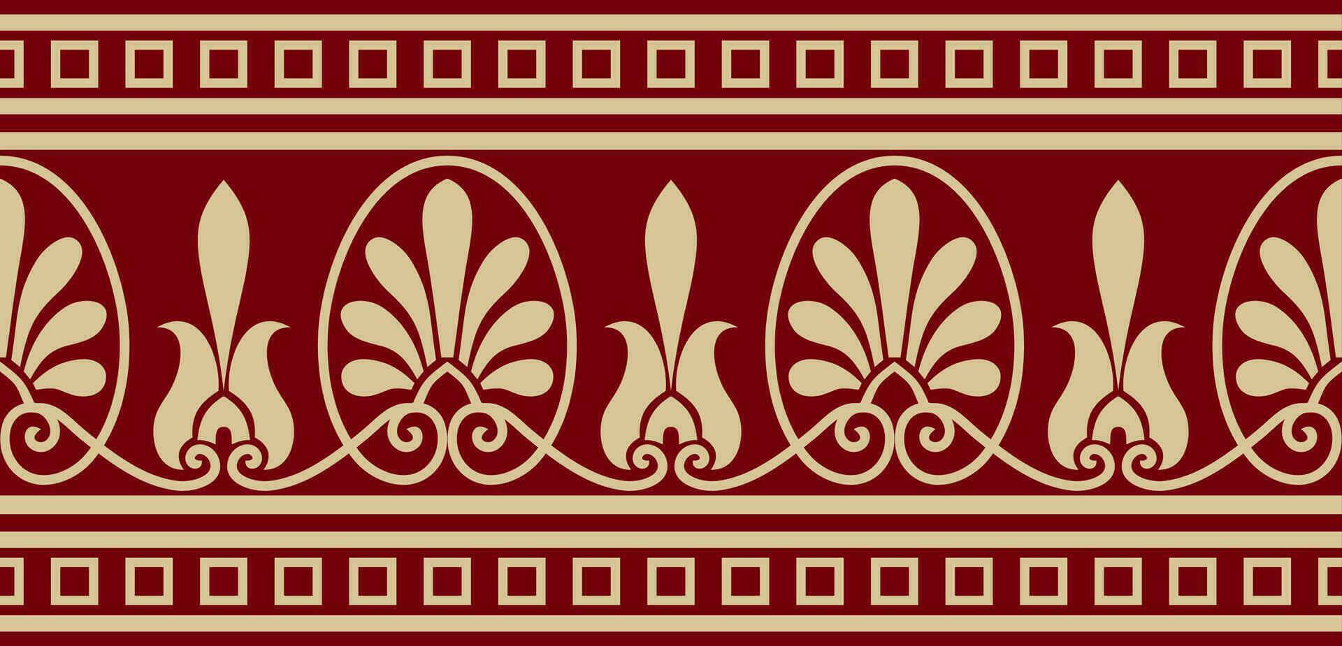 vector oro y rojo sin costura clásico griego meandro ornamento. modelo de antiguo Grecia. borde, marco de el romano imperio