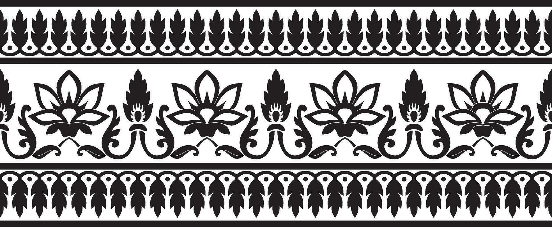 vector sin costura monocromo negro indio nacional ornamento. étnico interminable planta borde. flores marco. amapolas y hojas