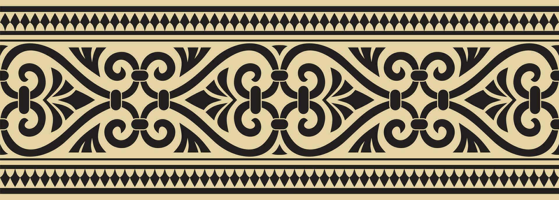 Vector golden and black seamless ornament of ancient Greece. Classic Endless pattern frame border Roman Empire.