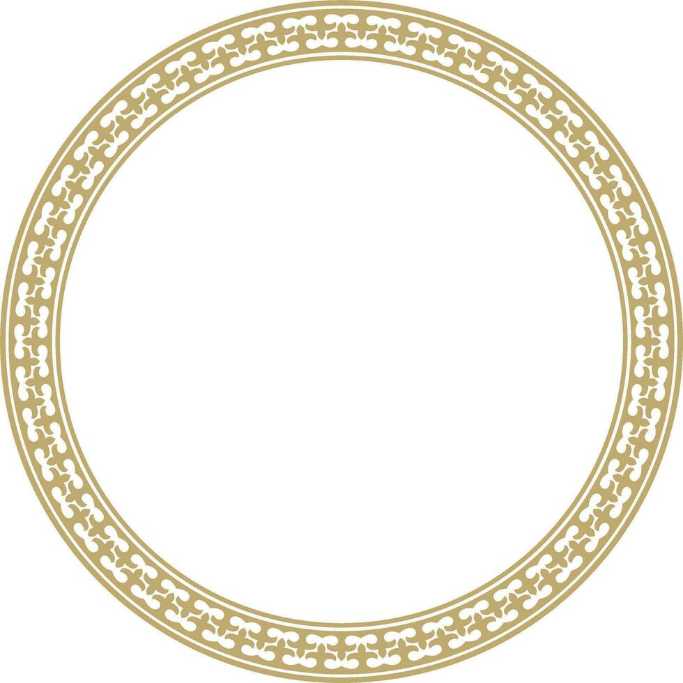 Vector golden round Kazakh national ornament. Ethnic pattern of the peoples of the Great Steppe, Mongols, Kyrgyz, Kalmyks, .Buryats. circle, frame border